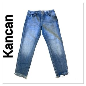 KANCAN Mid Rise Signature Ankle length Fringe Hem Distressed Jeans size 29